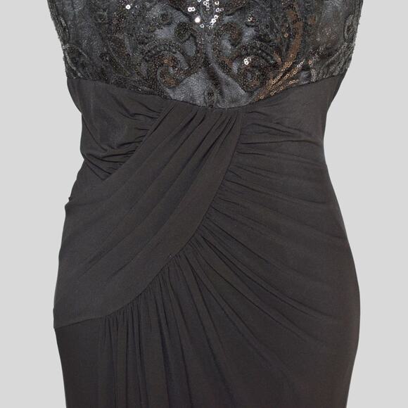 ELIZA j.  Sequin Lace Bodice Draped Jersey Gown Dress Black Size 6 - Picture 7 of 12